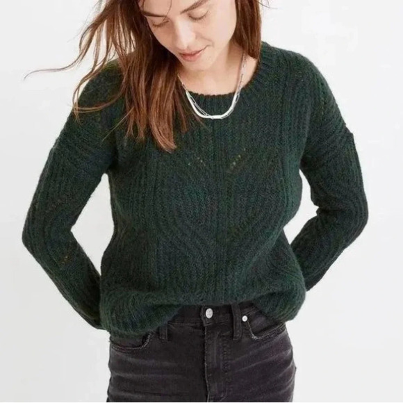Madewell Charley Pullover Sweater Hunter Green Cable Knit Alpaca Blend Sz Small - Picture 12 of 12